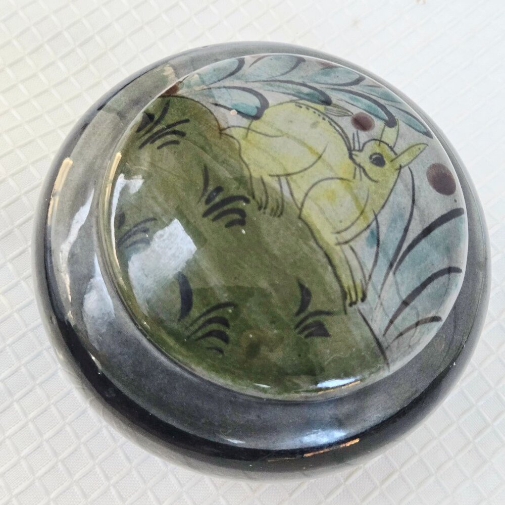 3/$65🥳 Vintage MCM Tonala Ceramic Lidded Dish with Rabbit Motif – Mexican Folk